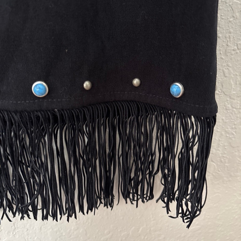 VTG New Frontier Black faux suede fringe maxi skirt - Picture 4 of 8